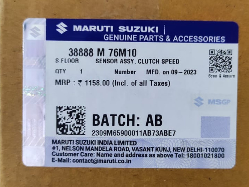 Sensor Assy Clutch Speed38888M76M10Maruti Suzuki