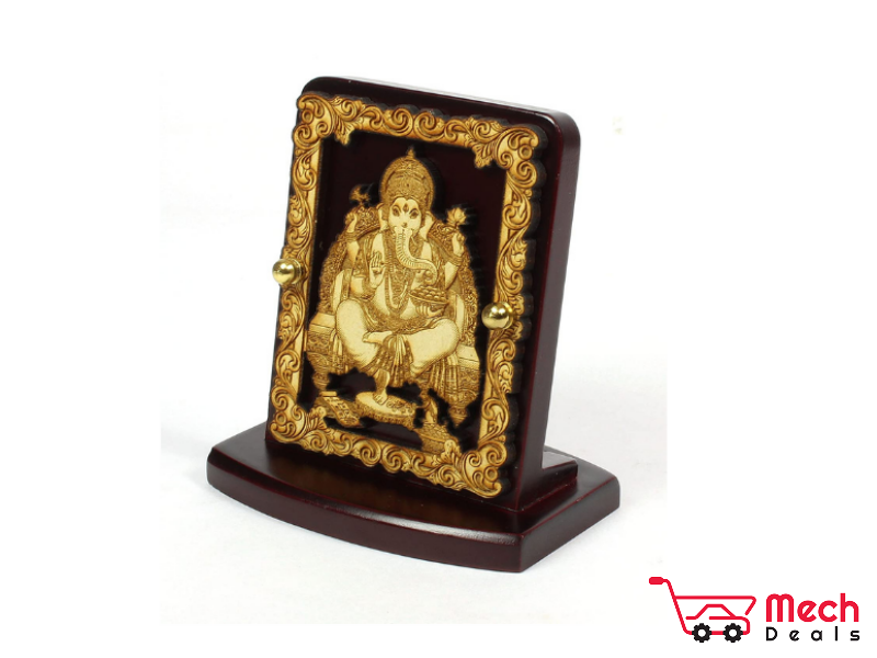 MECHDEALS Wood Ganesh Ji with Japa Mala, 4 cm x 7.5 cm x 7 cm, Brown